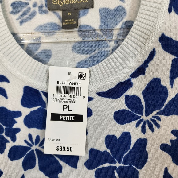 Style Co Petite PL Blue White Floral Print Knit Sweater Vest Sleeveless Top - Picture 5 of 8